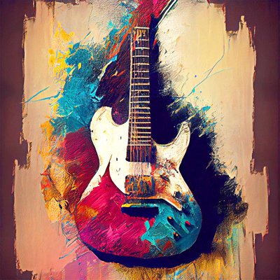 Elektrisk gitarmaleri på lerret, musikkkunsttrykk av F. Abderrahim