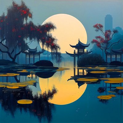 Japansk landskap og tradisjonelt hjemmemaleri, veggkunst | Lerretstrykk av F. Abderrahim