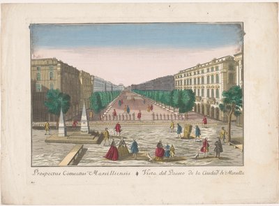 Utsikt over en promenade i Marseille Vista del paseo de la ciudad de Marsella (tittel på objekt) av familie Remondini (attributed to)