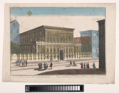 Utsikt over Palazzo Doria-Tursi te Genua Utsikt over Palazzo del Duca d'Oria i Strada Nuova (tittel på objekt) av familie Remondini (attributed to)