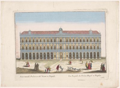 Utsikt over Palazzo Reale i Napoli Facciata del palazzo del vicere i Napoli (tittel på objekt) av familie Remondini (attributed to)