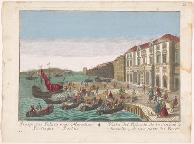 Se på Stadhuis i Marseille Utsikt over bypalasset i Marseille, og en del av havnen (tittel på objekt) av familie Remondini (attributed to)