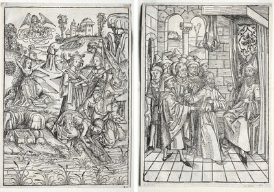 Skattevokteren: Moses funnet av Faraos datter (rekto); Skattevokteren: Kristus før Kaifas (verso) av firm of Christophe Philippe Oberkampf