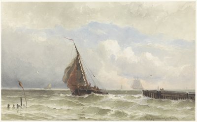 Vlissingen havn, med innkommende seilfartøy av jonkheer Jacob Eduard van Heemskerck