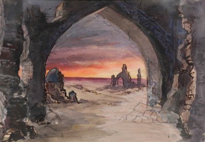 Scenedesign for stykket Rupture Grass av E. Goslavsky, 1901 av karl Fyodorovich Valz