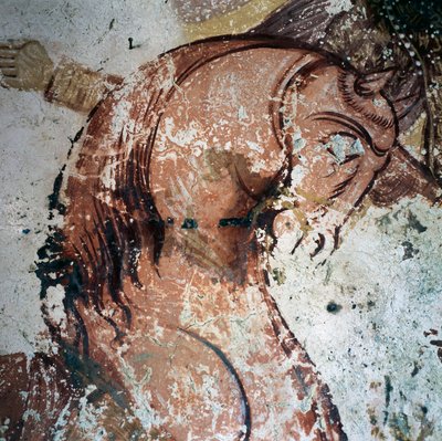 Hest, freskomaleri i bysantinsk kirke i Mournies, Kreta, Hellas (bilde) av Theodore Charles Ange Coquelin