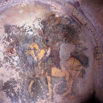 Helgen på hesteryggen, freskomaleri i kirken i Prodromi, Kreta, Hellas (bilde) av Theodore Charles Ange Coquelin
