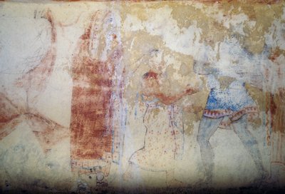 Kvinne og ungdom, freskomaleri, Tomb of Blue Demons, Necropolis of Tarquinia (UNESCOs verdensarvliste, 2004), Lazio, Italia, etruskisk sivilisasjon, 5. århundre f.Kr. (bilde) av Theodore Charles Ange Coquelin