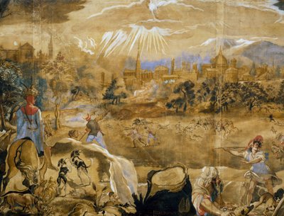 Hjortejakt (med ideell utsikt over Firenze i bakgrunnen), detalj, ca. 1565 av or Zuccaro Federico Zuccari