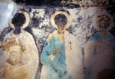 Helgenfigurer, freskomaleri i klosteret Taxiarhis Mihail Roukouniotis, Panormitis, Symi-øya, Hellas av Unbekannt Unbekannt