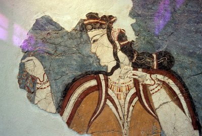 Freskefragment med kvinneskikkelse, fra Mykene, Hellas, mykensk sivilisasjon av Unbekannt Unbekannt