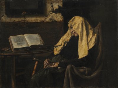 Gammel kvinne sover av possibly France, mid 19th Century