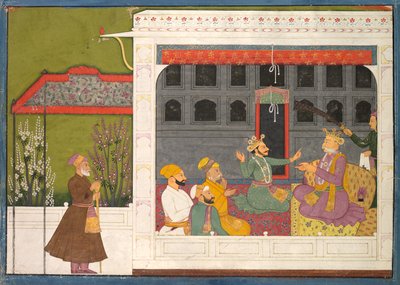 Shispul krangler med Rukminis far, Bhishmaka, side fra en Rukmini Mangal-serie av possibly by Mola Ram