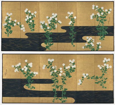 Krysantemum ved en bekk av possibly by Ogata Kōrin