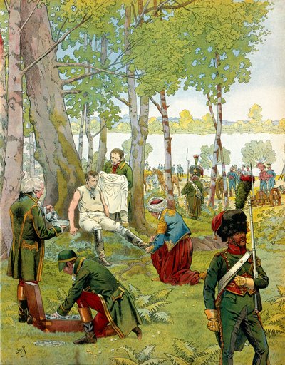 Avbrudd av Napoleon I Bonaparte (1769-1821) på øya Lobau før slaget ved Wagram 5. og 6. juli av pseudonym for Onfray de Breville Jacques Job