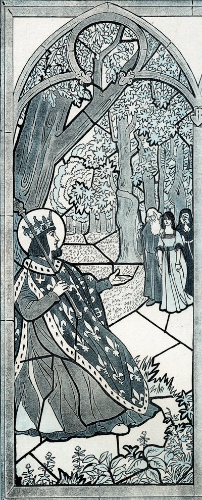 Noen som dro herfra? ord fra Louis IX dit Saint Louis (1214-1270) som gjorde rettferdighet ved foten av en eik for å oppmuntre befolkningen til å fortelle sine klager. Illustrasjon av Job (Jacques Marie Gaston Onfray og Breville) (Jacques-Marie) (1858-1931 av pseudonym for Onfray de Breville Jacques Job