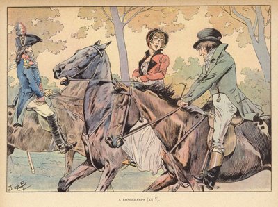 På Longchamps (år 7) (farge litho) av pseudonym for Onfray de Breville Jacques Job