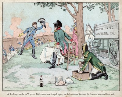 Battle of Aspern Essling - Napoleon receives news of the death of Marshal Lannes 1809 - Battle of Aspern-Essling - Napoleon receives news of the death of Marshal Lannes - lithograph by Job (Jacques Onfroy de Breville) from “” Le Grand Napoleon des Petites  av pseudonym for Onfray de Breville Jacques Job