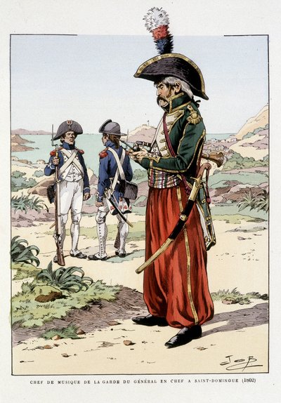 Kapelmester for General-in-Chief's Guard ved St Domingo i 1802 - i "Antrekk til Frankrikes tropper: land- og sjøhærer til enhver tid", ill. av Job av pseudonym for Onfray de Breville Jacques Job