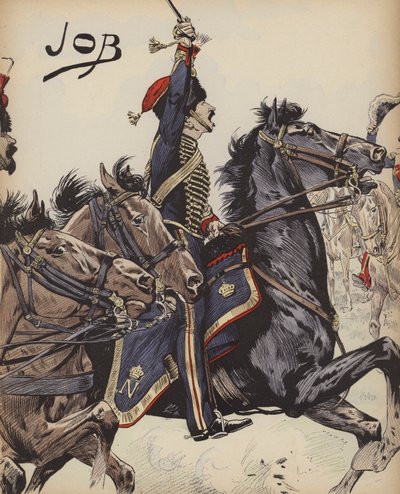 Fransk kavalerist fra Napoleonskrigene (farge litho) av pseudonym for Onfray de Breville Jacques Job