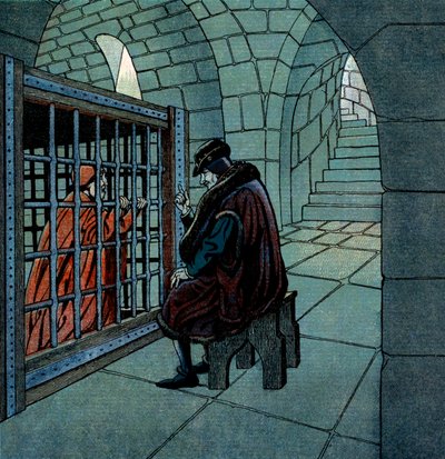 Den franske kongen Louis XI besøker kardinal Jean de la Balue-fangen i et bur ved Loche fengsel av pseudonym for Onfray de Breville Jacques Job