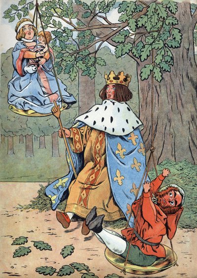 History of France. Scene of the life of Saint Louis in toys: King Louis IX known as Saint Louis (1214-1270) rendering justice at the foot of an oak. In “” Joujoux a l