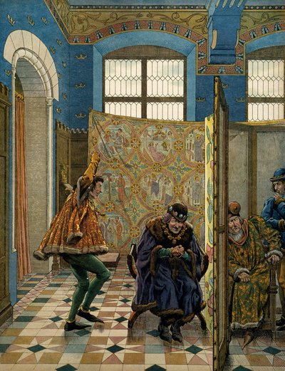 Historien til Frankrike i middelalderen (middelalderen): En av herrene i Connetable of Saint Pol gjør narr av kongen av England (hans allierte) før kongen av Frankrike Ludvig XI sa den forstandige (1423-1483) da en utsending av Edward IV kom for å møte L av pseudonym for Onfray de Breville Jacques Job