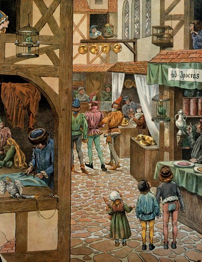 Historien til Frankrike i middelalderen (middelalderen): Rue de Paris etter at kong Ludvig XI sa at den kloke (1423-1483) signerte handelen til Peronne med Charles Le Temeraire. Parisere hadde kjøpt papegøyer som de hadde lært å si Peronne av for å gjøre n av pseudonym for Onfray de Breville Jacques Job