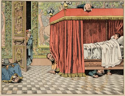 Illustrasjon fra boken “Le bon roy Henri”, illustrert av Jacques Marie Gaston Onfray de Breville dit JOB (1858-1931): Henri IV bor i Paris under spions øye - Privat samling av pseudonym for Onfray de Breville Jacques Job