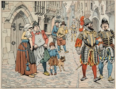 Illustrasjon hentet fra boken “” Le bon roy Henri””, illustrert av Jacques Marie Gaston Onfray de Breville dit JOB (1858-1931): Parisere ser med dårlig øye de utenlandske troppene som kommer for å hjelpe dem - Privat samling av pseudonym for Onfray de Breville Jacques Job