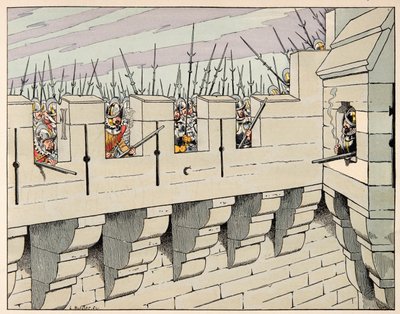 Illustrasjon hentet fra boken "Le bon roy Henri", illustrert av Jacques Marie Gaston Onfray de Breville dit JOB (1858-1931): Parisere forbereder seg på å forsvare byen - Privat samling av pseudonym for Onfray de Breville Jacques Job