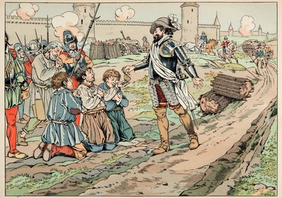 Illustrasjon hentet fra boken “Le bon roy Henri””, illustrert av Jacques Marie Gaston Onfray de Breville dit JOB (1858-1931): Henri IV gir penger og frigjør bønder som prøvde å introdusere mat i Paris - Privat samling av pseudonym for Onfray de Breville Jacques Job
