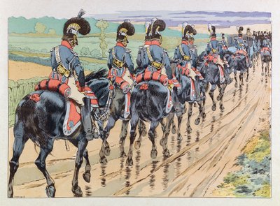 Jacques Marie Gaston Onfray de Breville kalt JOB (1858 - 1931); Illustrasjon fra boken "" Les epees de France"": Imperiale eskorte med Napoleon; Coll, Del av pseudonym for Onfray de Breville Jacques Job