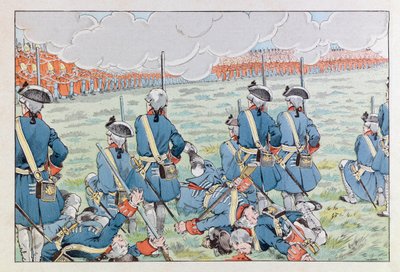 Jacques Marie Gaston Onfray de Breville var JOB (1858 - 1931); Illustrasjon fra boken «Les epees de France»: Slaget ved Fontenoy 11. mai 1745; Coll, del av pseudonym for Onfray de Breville Jacques Job