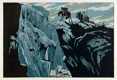 Jacques Marie Gaston Onfray de Breville kalt JOB (1858 - 1931); Illustrasjon fra boken «Les epees de France»: Rolands død i Roncesvalles i 778; Coll, del. av pseudonym for Onfray de Breville Jacques Job