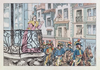 Jacques Marie Gaston Onfray de Breville var JOB (1858 - 1931); Illustrasjon fra boken «Les epees de France»: General Louis Lazare Hoche (1768-1797) besmitter i spissen for sine tropper; Coll, del av pseudonym for Onfray de Breville Jacques Job