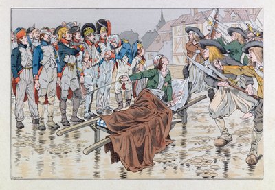 Jacques Marie Gaston Onfray de Breville var JOB (1858 - 1931); Illustrasjon fra boken «Les epees de France»: Markisen de Bonchamps dødelige sår etter slaget ved Cholet i 1793 redder republikanske fanger fra hendene til chouanene; Coll, Par av pseudonym for Onfray de Breville Jacques Job