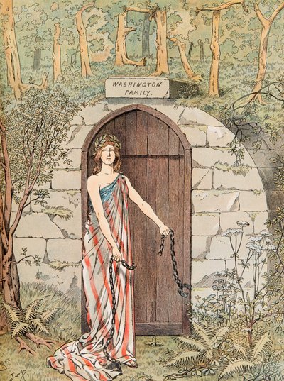 Jacques Marie Gaston Onfroy de Breville dit JOB (1858-1931) - Allegory of America frigjør fra sine lenker foran George Washingtons grav ved Mount Vernon, Private Collection av pseudonym for Onfray de Breville Jacques Job