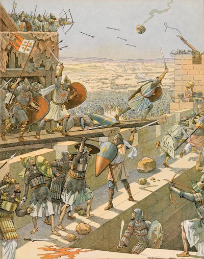 Jacques Marie Gaston Onfroy de Breville dit JOB (1858-1931) - Belgias historie: Englebert og Lietaud de Tournai, Tournaisian croises, stormet den første i Jerusalem i 1099, Privat samling av pseudonym for Onfray de Breville Jacques Job