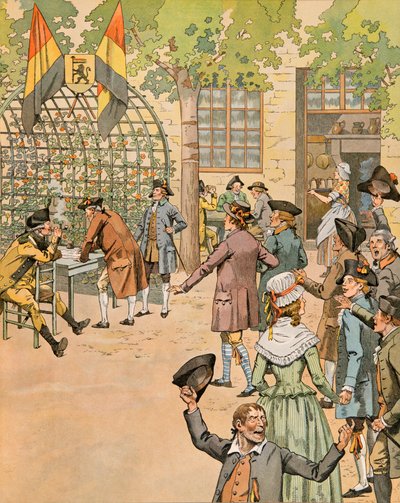 Jacques Marie Gaston Onfroy de Breville dit JOB (1858-1931) - Belgias historie: Verving av frivillige til hæren av patrioter på cafe du Coffy, privat samling av pseudonym for Onfray de Breville Jacques Job