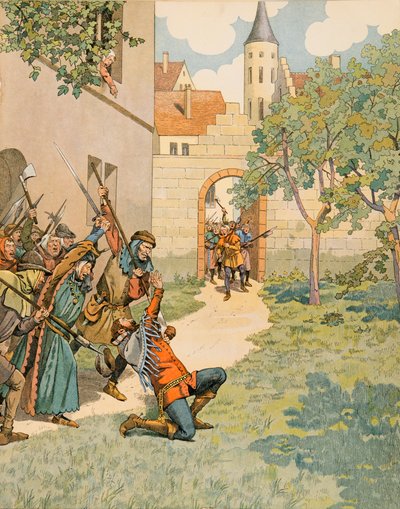Jacques Marie Gaston Onfroy de Breville dit JOB (1858-1931) - Belgias historie: Jacques (Jacob) Van Artevelde (1287 - 1345) sier at den vise mannen i Gent faller under befolkningens slag, Privat samling av pseudonym for Onfray de Breville Jacques Job
