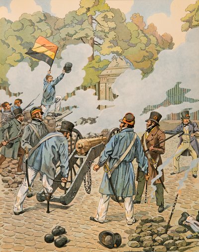 Jacques Marie Gaston Onfroy de Breville dit JOB (1858-1931) - Belgias historie: Jean Joseph Charlier (1794 - 1866) sier at trebenet peker artilleristykket sitt mot de nederlandske troppene samlet i parken i Brussel i september 1830, privat Col av pseudonym for Onfray de Breville Jacques Job