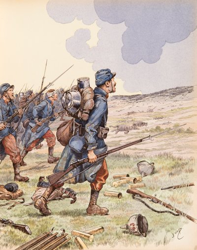 Jacques Marie Gaston Onfroy de Breville dit JOB (1858-1931) - Les poilus under slaget ved Marne under første verdenskrig, privat samling av pseudonym for Onfray de Breville Jacques Job