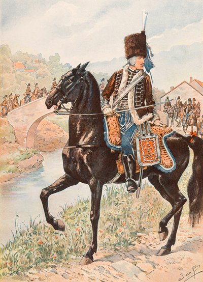 Jacques Marie Gaston Onfroy de Breville dit JOB (1858-1931) - Antrekk til de franske troppene til enhver tid: Oberst for Hussarene i Chamborant (1784), privat samling av pseudonym for Onfray de Breville Jacques Job