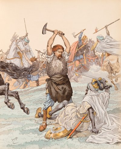 Jacques Marie Gaston Onfroy de Breville dit JOB (1858-1931) - Smeden fra Poitiers under slaget ved Poitiers i 732, privat samling av pseudonym for Onfray de Breville Jacques Job