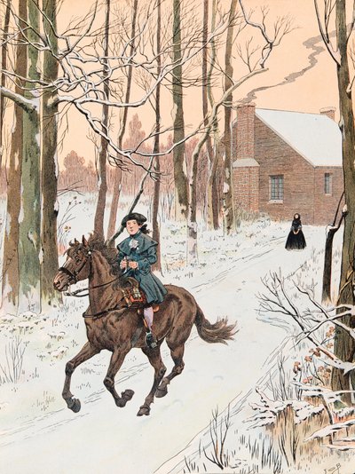 Jacques Marie Gaston Onfroy de Breville dit JOB (1858-1931) - Young George Washington (1732 - 1799) forlot familiens hjem i 1740 for Old Field School, Private Collection av pseudonym for Onfray de Breville Jacques Job