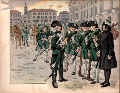 Joachim Murat (1767-1815) sluttet seg til Regiment of Hunters of the Ardennes i 1787. Gravering av Jacques Marie Gaston Onfray de Breville dit Job (1858-1931) av pseudonym for Onfray de Breville Jacques Job