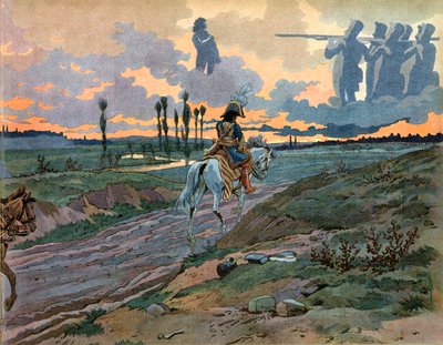 Joachim Murat (1767-1815) returnerte til Napoli etter Leipzigs nederlag i 1813. Gravering av Jacques Marie Gaston Onfray de Breville dit Job (1858-1931) av pseudonym for Onfray de Breville Jacques Job