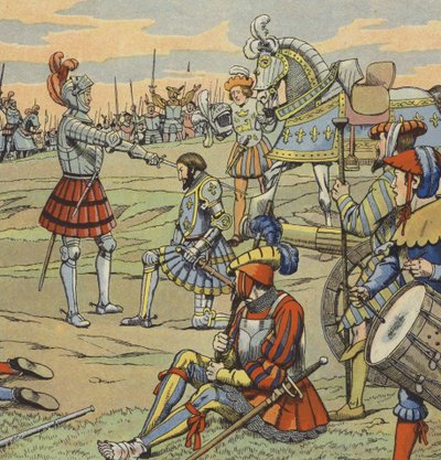 Kong Frans I av Frankrike mottok sin ridderskap fra Chevalier de Bayard etter slaget ved Marignano av pseudonym for Onfray de Breville Jacques Job