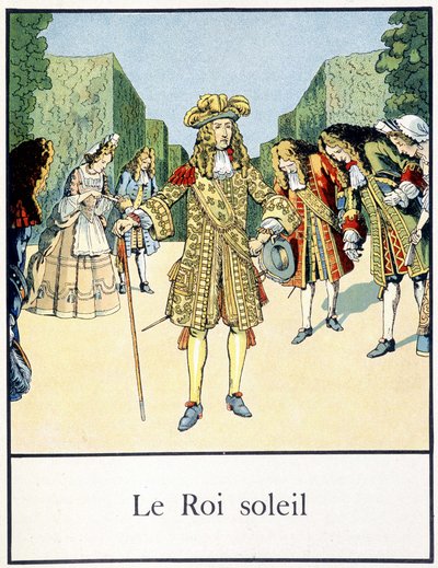Solkongen (Louis XIV i Versailles hager omgitt av gårdsplassen hans) - i "" Petite histoire de France"" av Jacques Bainville, red. Mane av pseudonym for Onfray de Breville Jacques Job